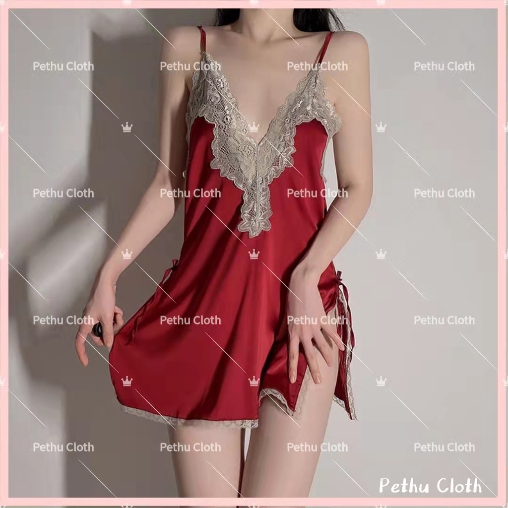 （Cho 65-80kg)Đồ Ngủ Sexyhai dây phối ren chất lụa phi hai dây chất mịn quyến rũ mặc nhà bigsize 40-65kg--022