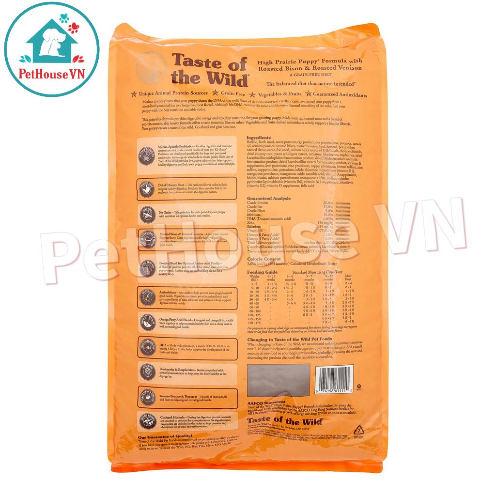 TASTE OF THE WILD HIGH PRAIRIE PUPPY - Túi 500G Thức Ăn Hạt Cho Chó Con Vị Bò Rừng Nướng & Nai Nướng Hàng Chính Hãng