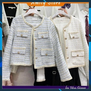Áo dạ tweed nữ thu đông hàng quảng châu