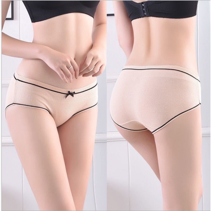 Quần Lót Chip Nữ Cotton Đính nơ dễ thương màu trơn kháng khuẩn QL34
