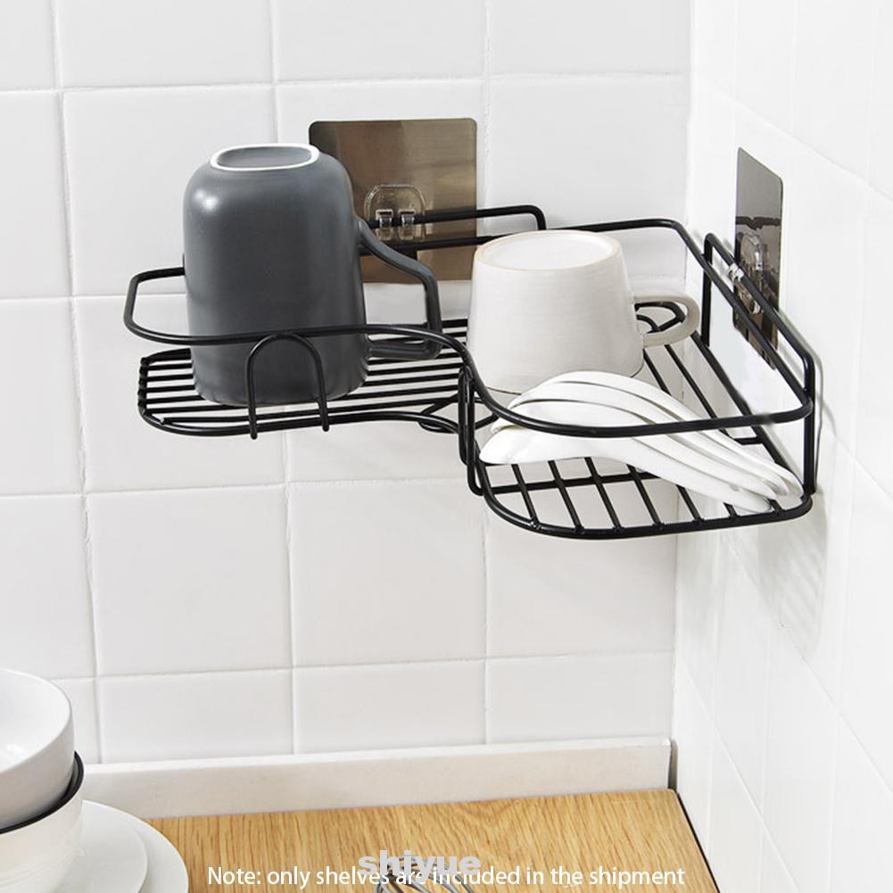 Kệ góc bằng sắt mỹ thuật chống rỉ thiết kế rỗng không cần khoan đựng đồ dùng đa năng sức chứa lớn cho phòng tắm nhà bếp