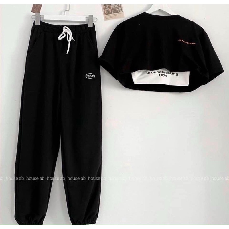 Sét đồ nữ thể thao quần dài nỉ ấm áp kèm áo y hình