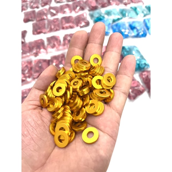 Long đền lốc máy 6li nhôm màu vàng