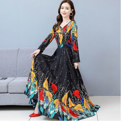 Đầm tay dài dáng ôm hoạ tiết cho phụ nữ trung niên | BigBuy360 - bigbuy360.vn