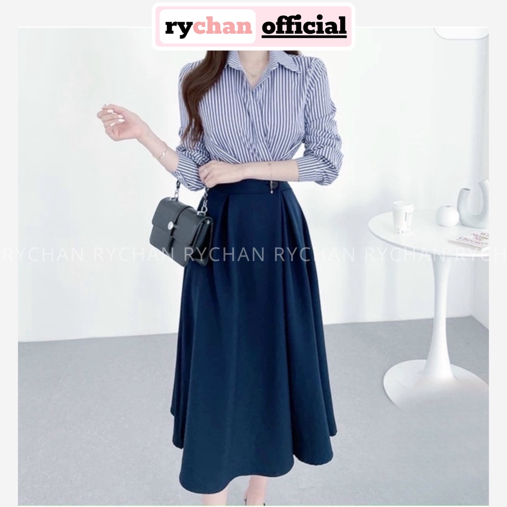 Đầm Nữ Chuẩn Công Sở Phối Sơ Mi Kèm Váy Đính Nút Cực Thanh Lịch Màu Xanh [ẢNH THẬT CUỐI] - DX9931