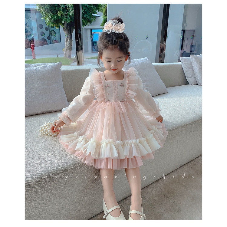 Đầm Công Chúa Lolita Tay Dài Phồng Thời Trang Xuân Thu Dành Cho Bé Gái