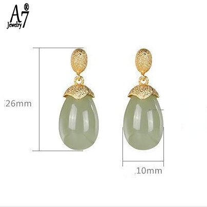 Bông Tai Mạ Bạc 925 Đính Đá Ngọc Bích Màu Xám Sang Trọng A7 S925