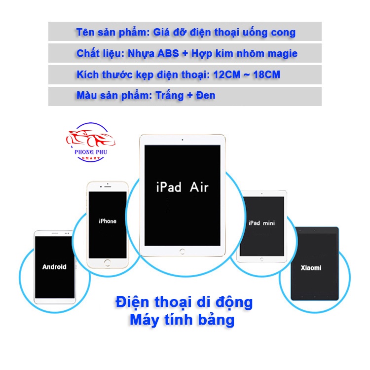 Kẹp Điện Thoại, Giá Đỡ Điện Thoại iPad Được Làm Bằng Hợp Kim Nhôm Magie Cứng Cáp Có Thể Uốn Cong Mọi Hướng Và Xoay 360độ