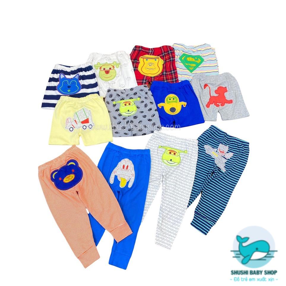 Set 5 Quần Dài Thêu Mông Thú Đáng Yêu Bé Trai Bé Gái Chất Bozip Mềm Mại Xuất Dư