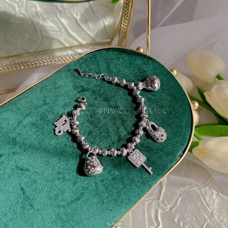 Lắc tay bi xi bạch kim, lắc bi nữ phối charm tòn ten .PTNACC.