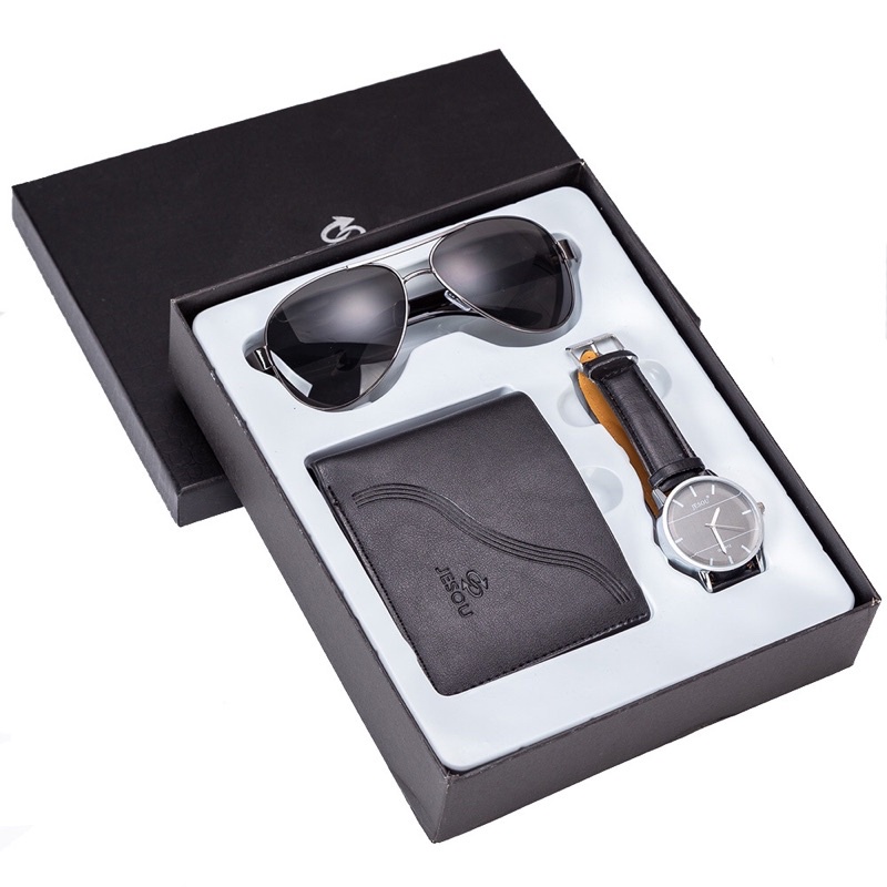 [Fullbox]Set ví nam + đồng hồ + mắt kính, bộ quà tặng sinh nhật cho chồng, người yêu, thầy giáo