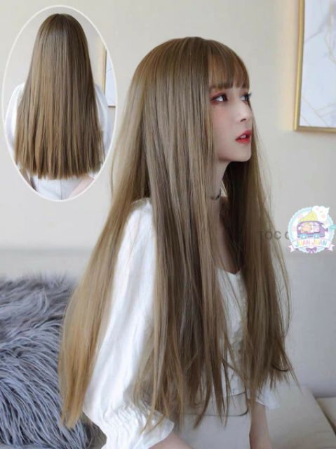 Tóc giả cả đầu ❤FREESHIP❤ Tóc giả nguyên đầu thẳng vàng tây, 7007