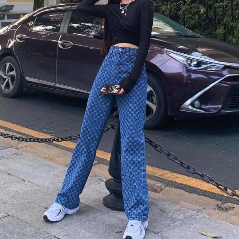 Quần jean nữ ống rộng form suông hoạ tiết chất đẹp phong cách thời trang Hàn Quốc | WebRaoVat - webraovat.net.vn