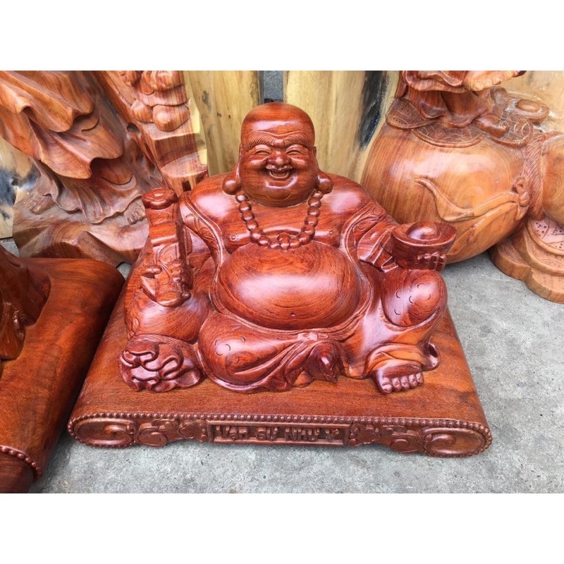 Tượng gỗ Phật Di Lặc bằng gỗ hương đế cong ngang 40cm Bền chắc Đồ trang trí