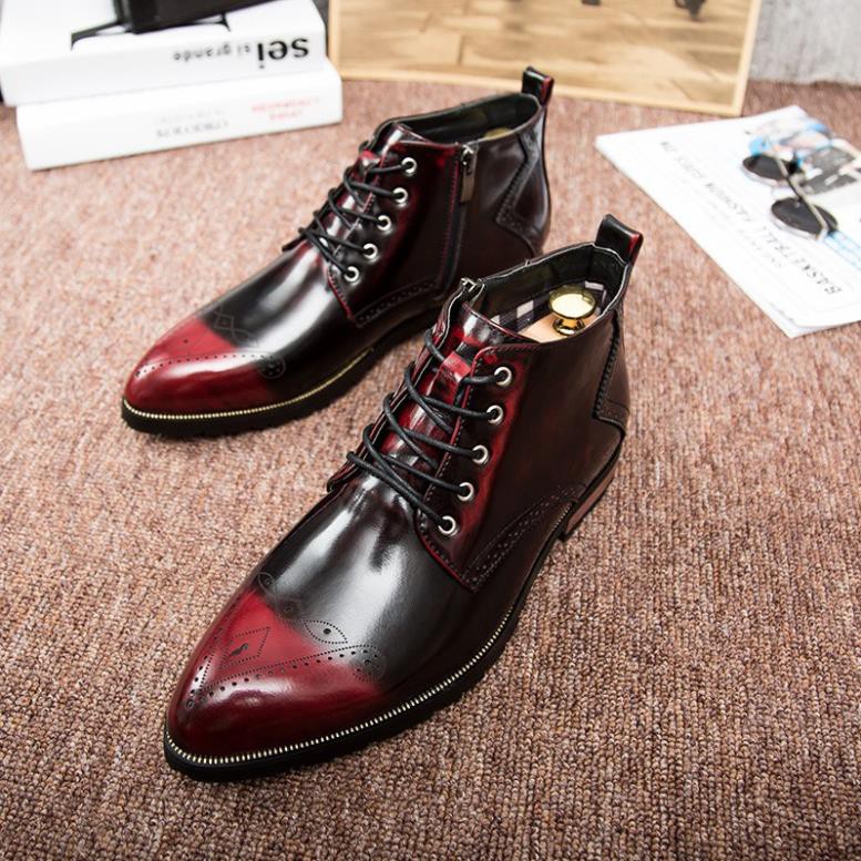 FALE SALE Giày Boot nam cổ cao qua mắt cá chân bằng da bóng tăng 4 cm Có Sẵn ⚡ CHẤT sịn : new L > ₛ * : ! > ⚡ r: