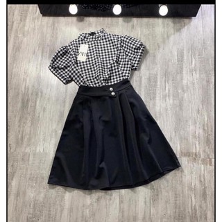 Set công sở sơ mi áo caro