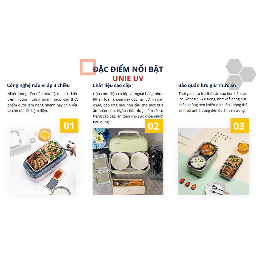 Hộp cơm cắm điện cao cấp, hộp cơm văn phòng UNIE UV 300W - Hàng chính hãng