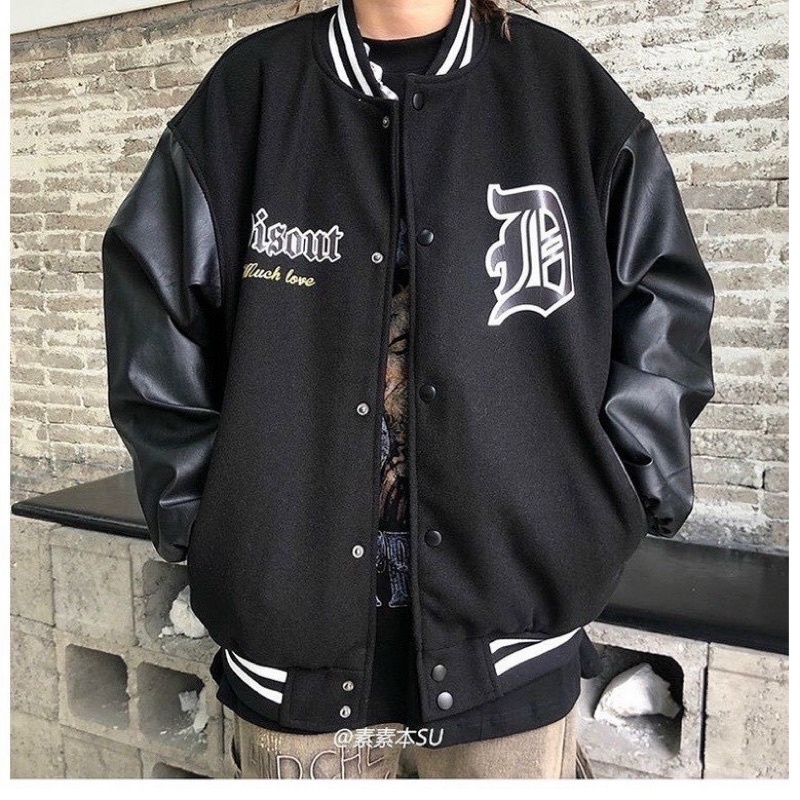 Áo Bomber Phối Tay Da Hình Ôto 🦋 Áo Khoác Nam Nữ Unisex Dáng Rộng Cúc Bấm 🦋