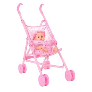 Đồ chơi bup bê xe đẩy cho bé (Búp bê nhắm mở mắt xe gấp gọn chắc chắn)