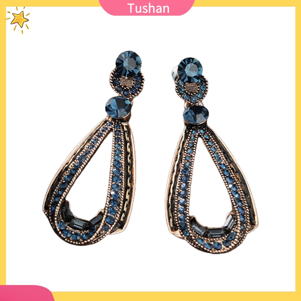 Bông tai dáng dài đính đá xanh dương thời trang dự tiệc cho nữ