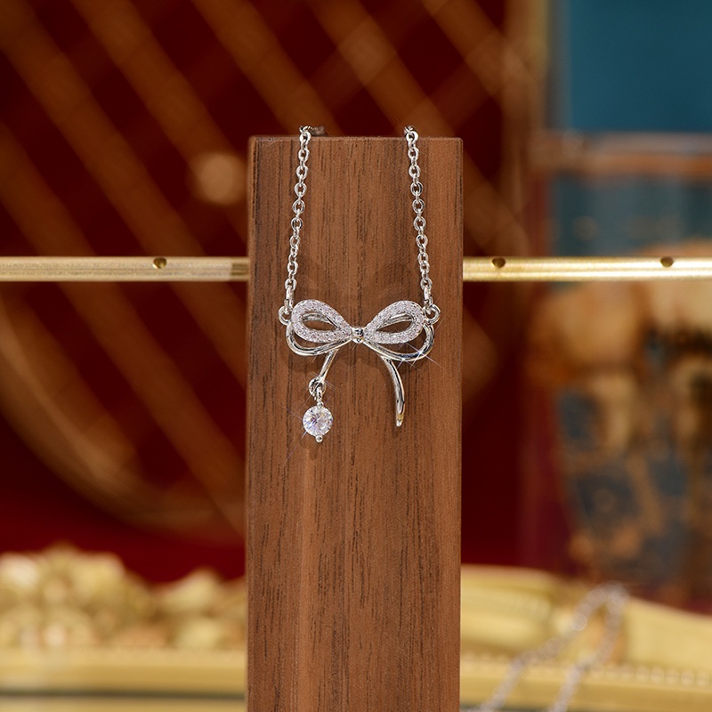 Vòng cổ Mặt Nơ Đính Đá Hình Giọt Nước Phong Cách Hàn Quốc Thời Trang Cho Nữ