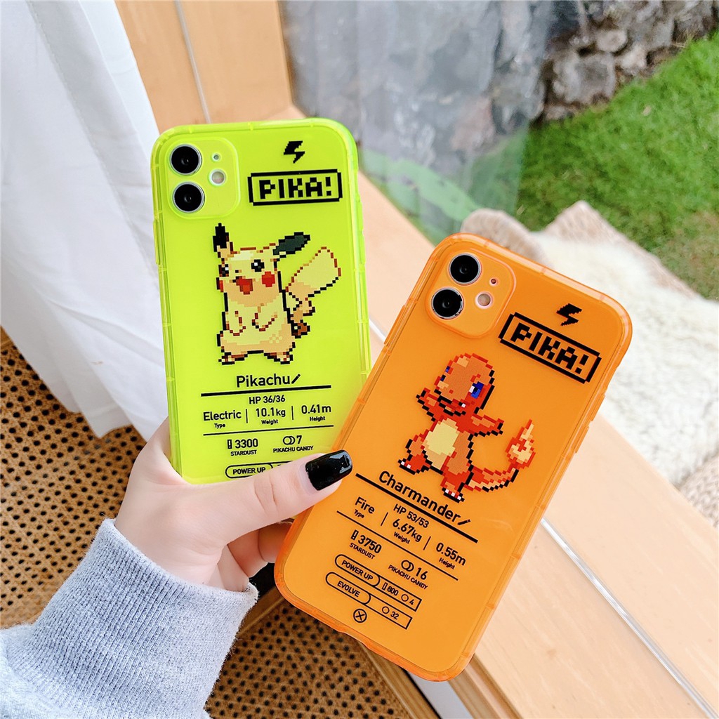 Ốp điện thoại cặp bằng nhựa mềm họa tiết Pikachu màu dạ quang cho iPhone 11 PRO MAX 6 6s 7 8 plus X XS XR XSMAX