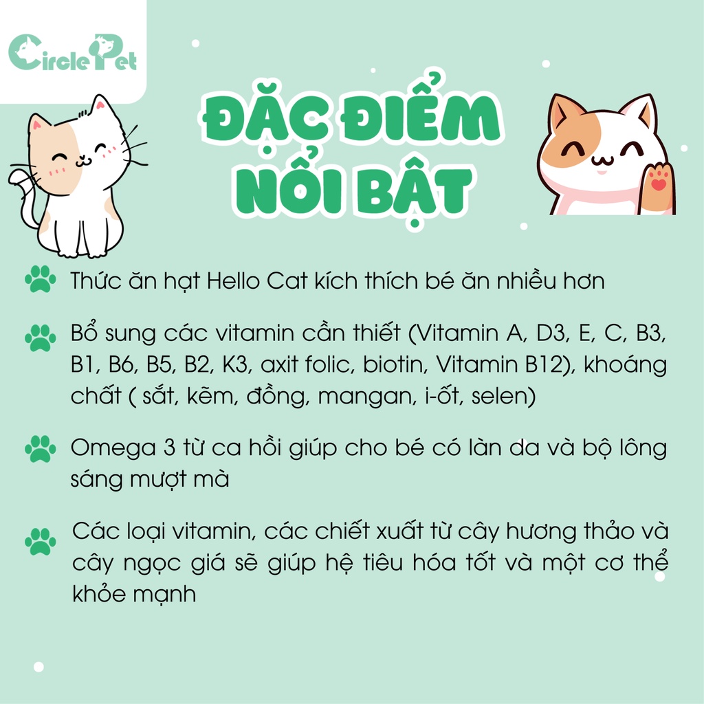 Thức Ăn Hạt Cho Mèo Hello Cat Vị Cá Ngừ Thơm Ngon Giúp Kích Thích Ăn Uống Hỗ Trợ Tiêu Hóa 400g - Circle Pet