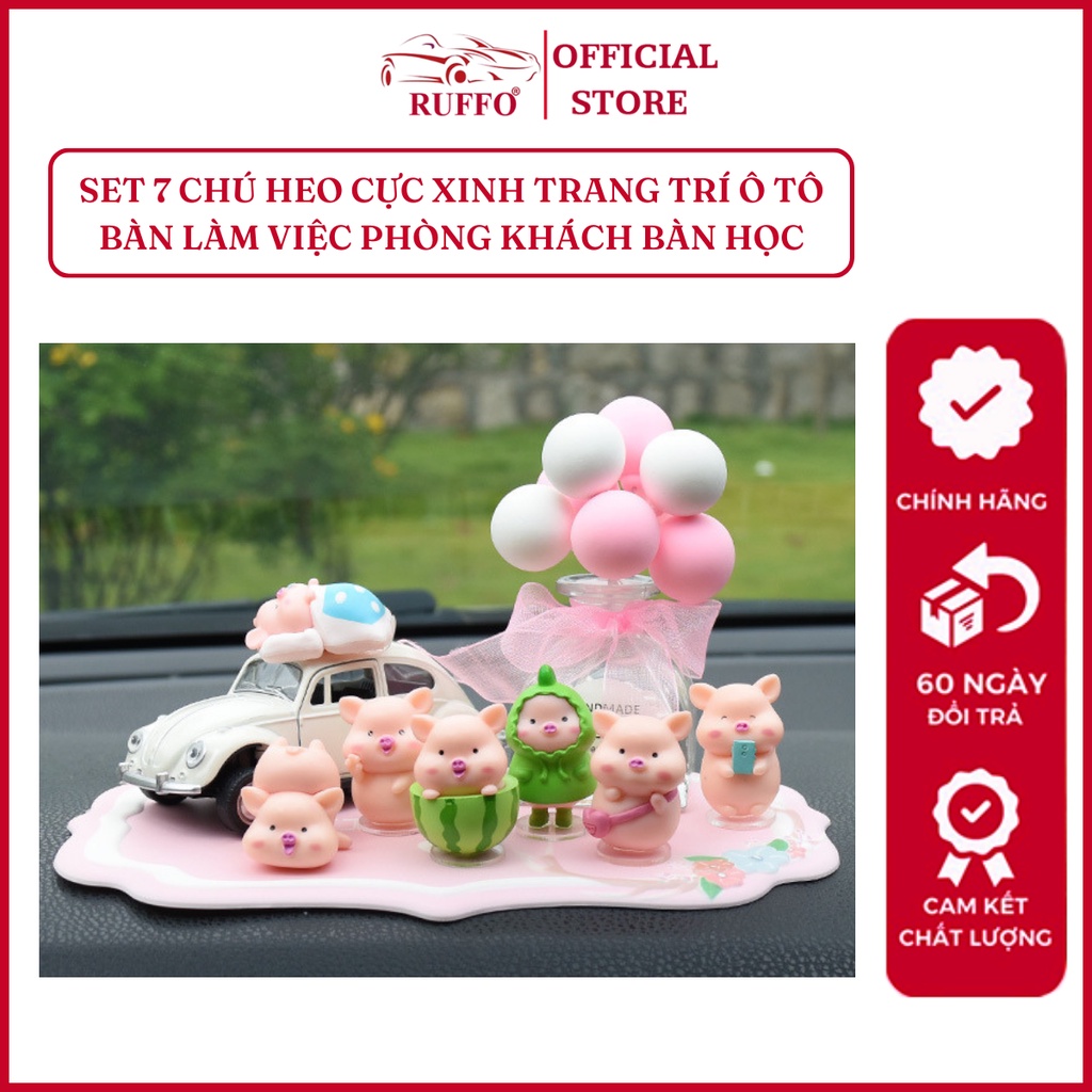 Phụ Kiện Trang Trí Ô Tô Bàn Làm Việc Phòng Khách Xe Hơi Mô Hình 7 Chú heo Con đáng yêu - Mô Hình heo Con Ruffo Cao Cấp