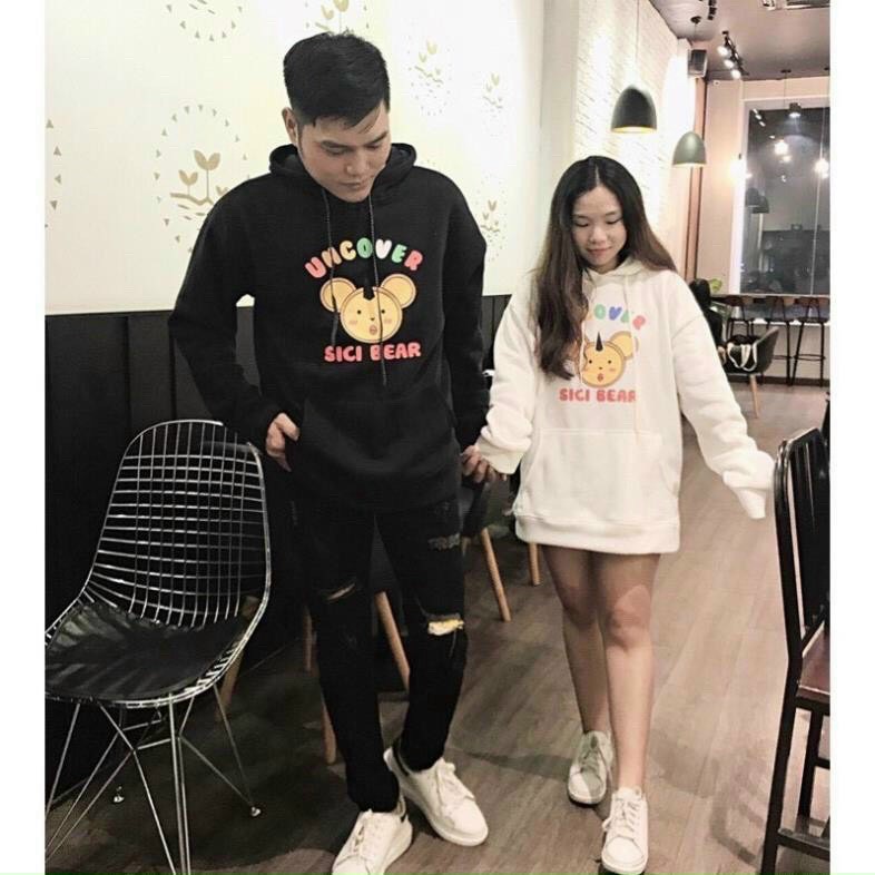 Áo Hoodie Nỉ Bông Ngoại UNCOVER SICI BEAR Varity Form Rộng Unisex Nam Nữ Ulzzang