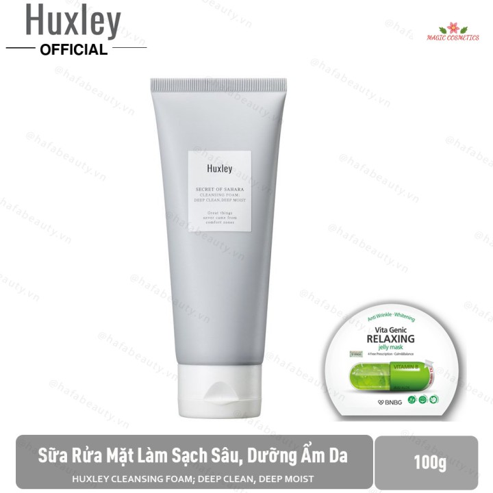 [Mã giảm giá] Sữa rửa mặt Huxley Cleansing Foam; Deep Clean, Deep Moist 100g  + Tặng Kèm 1 Mặt Nạ BNBG ( Loại Ngẫu Nhiên