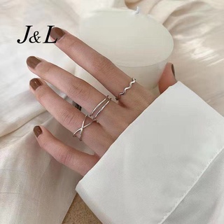3 cái / bộ nhẫn thời trang trang trang sức hợp kim hợp kim bạc crossover wave ring set