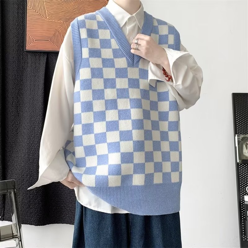 Áo Ba Lỗ Cổ Chữ V Dáng Rộng Họa Tiết Kẻ Sọc Thời Trang Phong Cách Hàn Quốc Cho Nam Size M-2XL