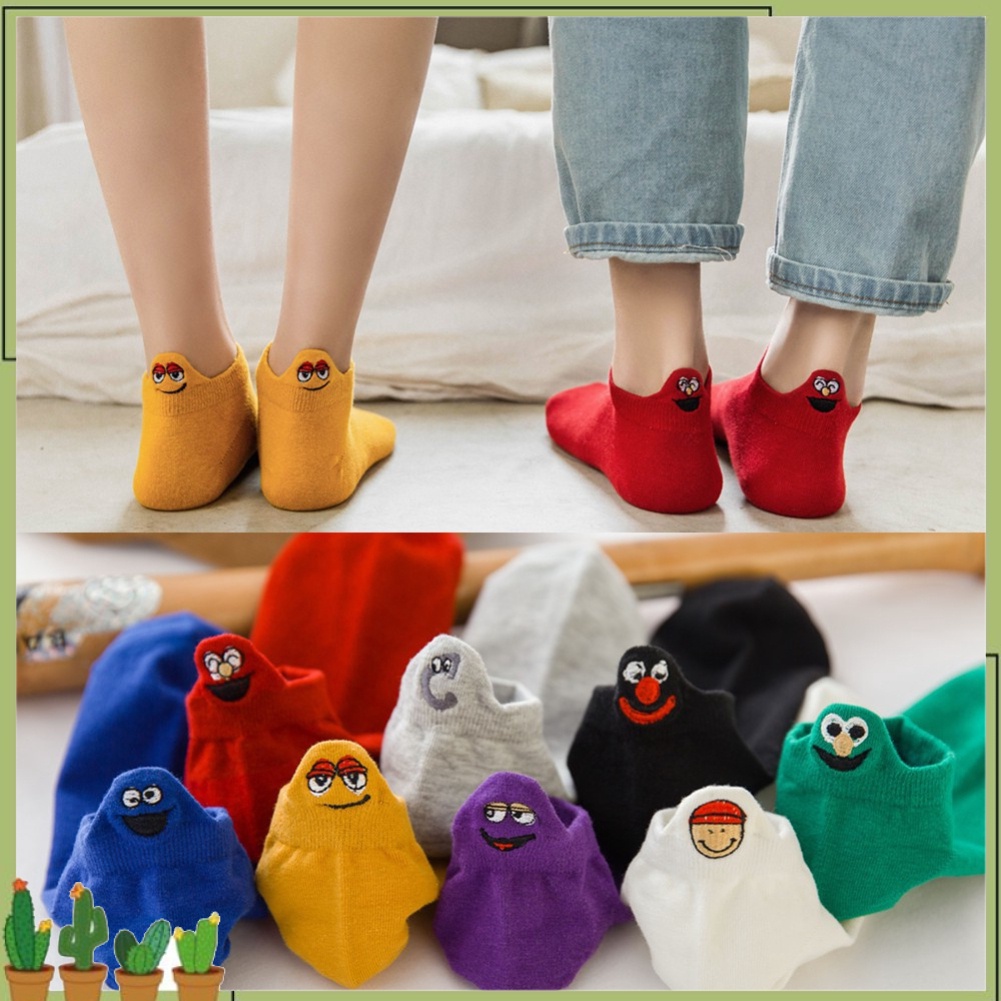 Vớ Cotton Cổ Thấp Co Giãn Thêu Họa Tiết Sesame Street Dễ Thương Cho Nam Và Nữ
