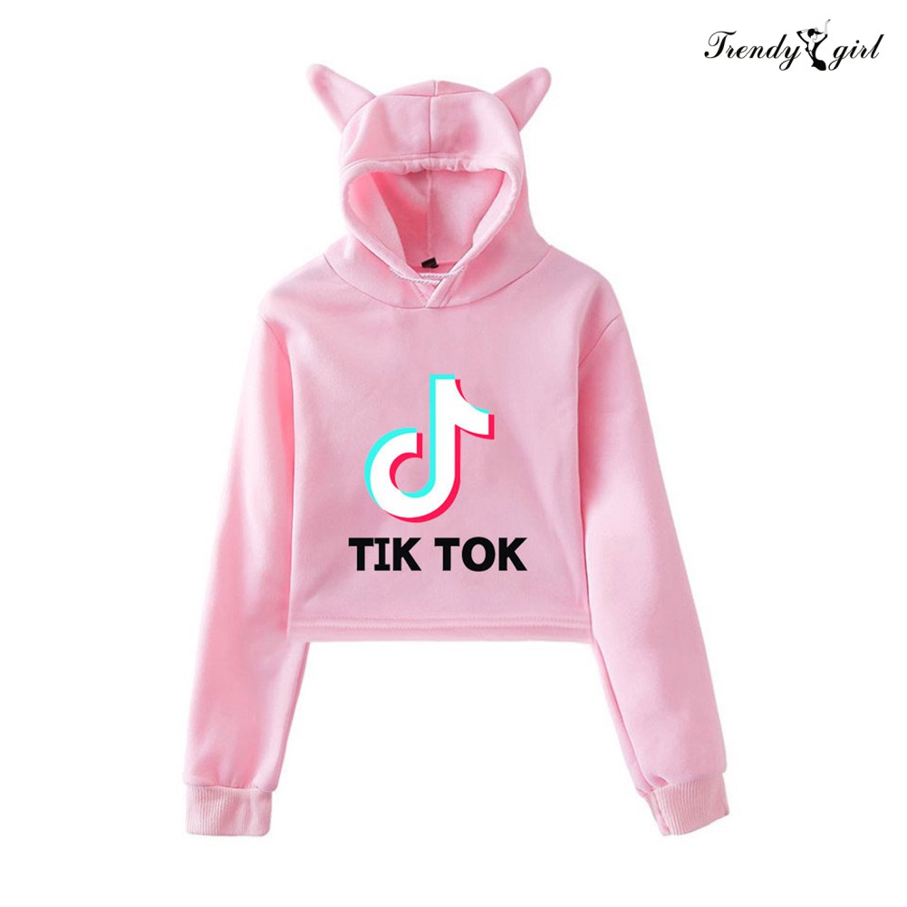 Áo Hoodie Lửng In Hình Mèo Dễ Thương Cho Nữ