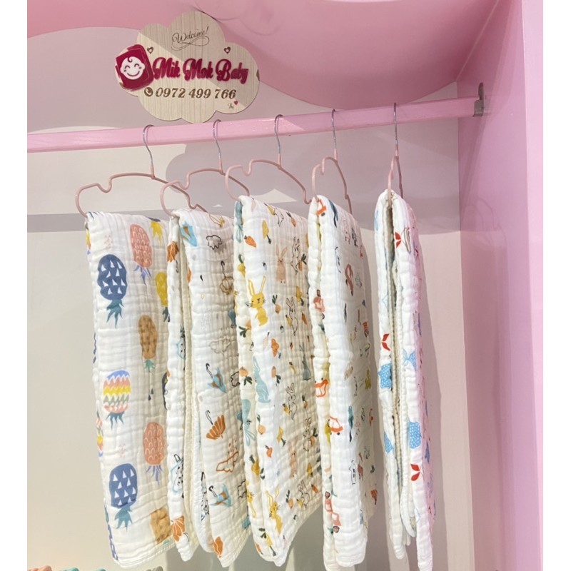 Khăn tắm cho bé sơ sinh 6 lớp xô muslin, hàng xuất Nhật, mềm mịn, êm ái, thấm hút tốt, không xù lông, kích thước 110*110