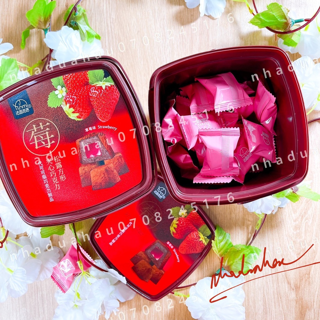 Hot- Một xô sô cô la Nama Firm nhân dẻo trái cây dâu/ nho/ xoài Hongkong xô 158gam