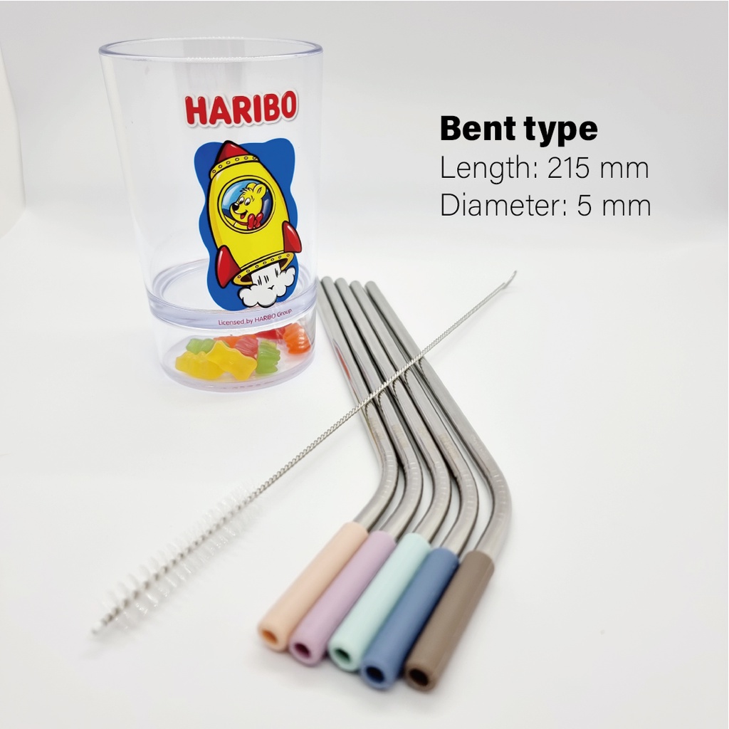 Ống Hút Bằng Thép Không Gỉ 5P + Nắp Silicone 5P + Cọ Vệ Sinh 1P Loại Thẳng / Bent