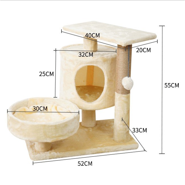 Catree, Trụ Cào, Nhà Cây, Trụ Cào Móng Nhà Mèo 3 Tầng Cao 55cm - LHpet
