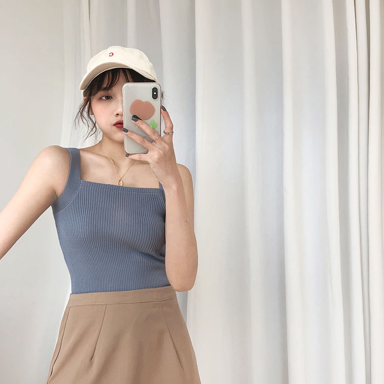 Áo croptop Dệt Kim Sát Nách Cổ Vuông Thời Trang Mùa Hè Cho Phái Nữ