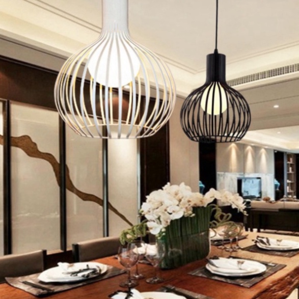(GIẢM GIÁ SÔC) Bộ 3 Đèn thả lồng Chim HAPOVA DT 6870/3 màu Đen cỡ 230mm + Tặng kèm bóng led AS Vàng