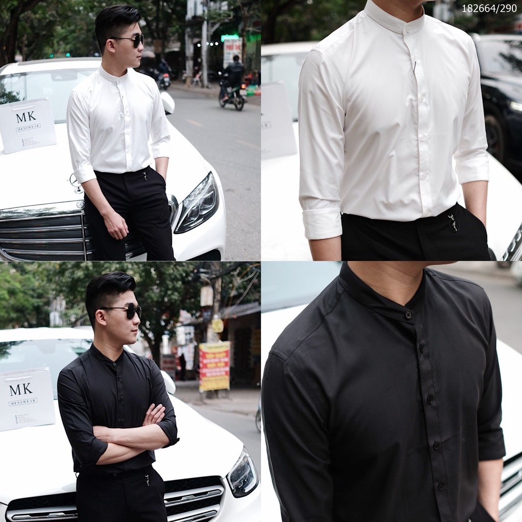 Áo Sơ Mi Nam Defoxx Cổ Tàu Đen/Trắng
