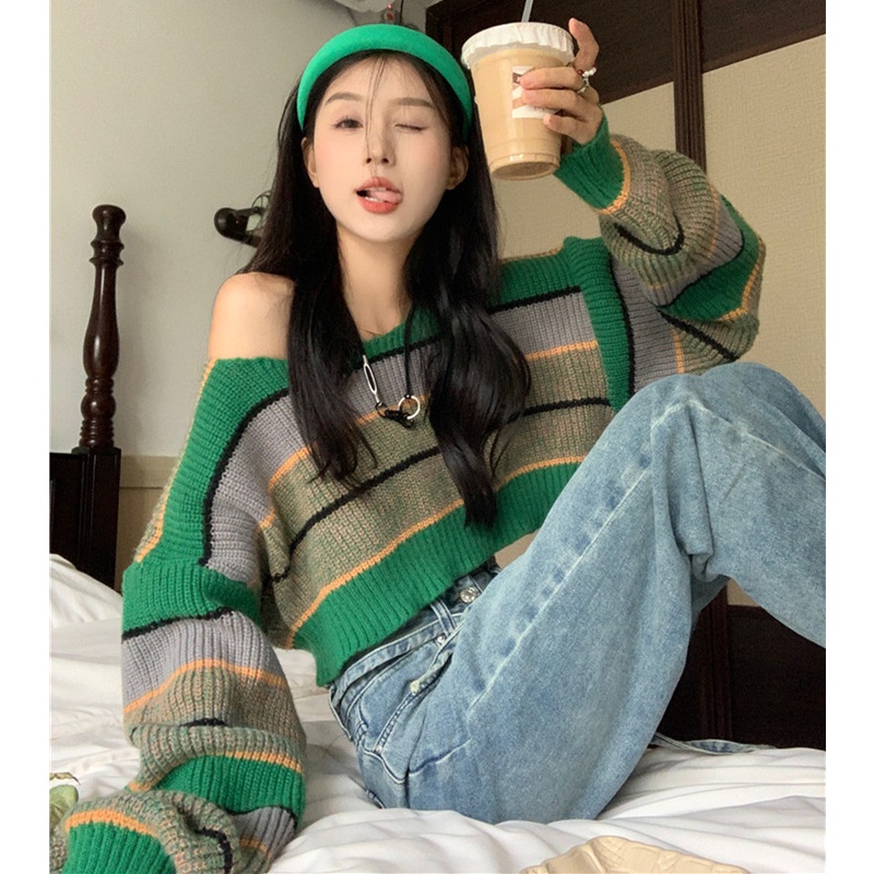 Áo Thun Lửng Tay Dài Họa Tiết Kẻ Sọc Thời Trang Mùa Thu Dễ Phối Đồ Cho Nữ