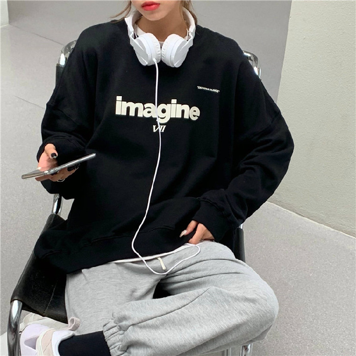 Áo nỉ tay dài cổ tròn thời trang Hàn Quốc cho nữ | BigBuy360 - bigbuy360.vn