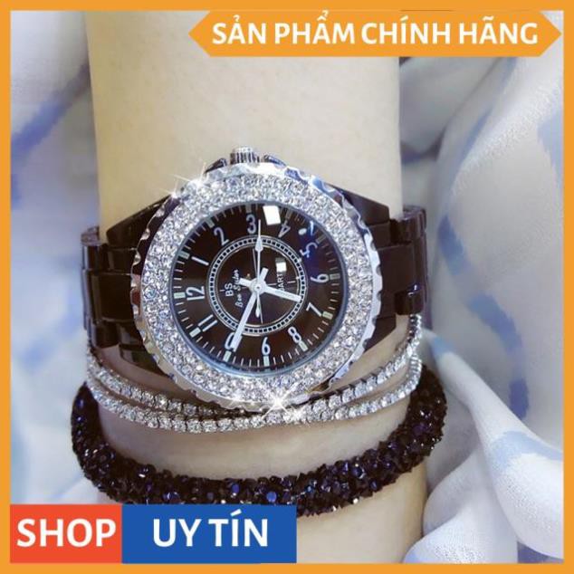 [SIÊU LUNG LINH] Đồng hồ nữ Bee Sister 0280 Full Viền Đá Xoay - dây sứ độc lạ - size 30mm