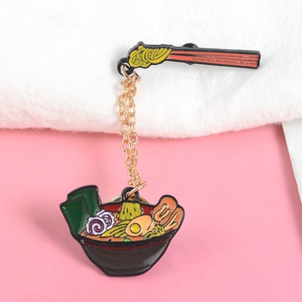 Trâm cài áo tráng men hình tô mì Nhật Bản phối dây chuỗi thời trang