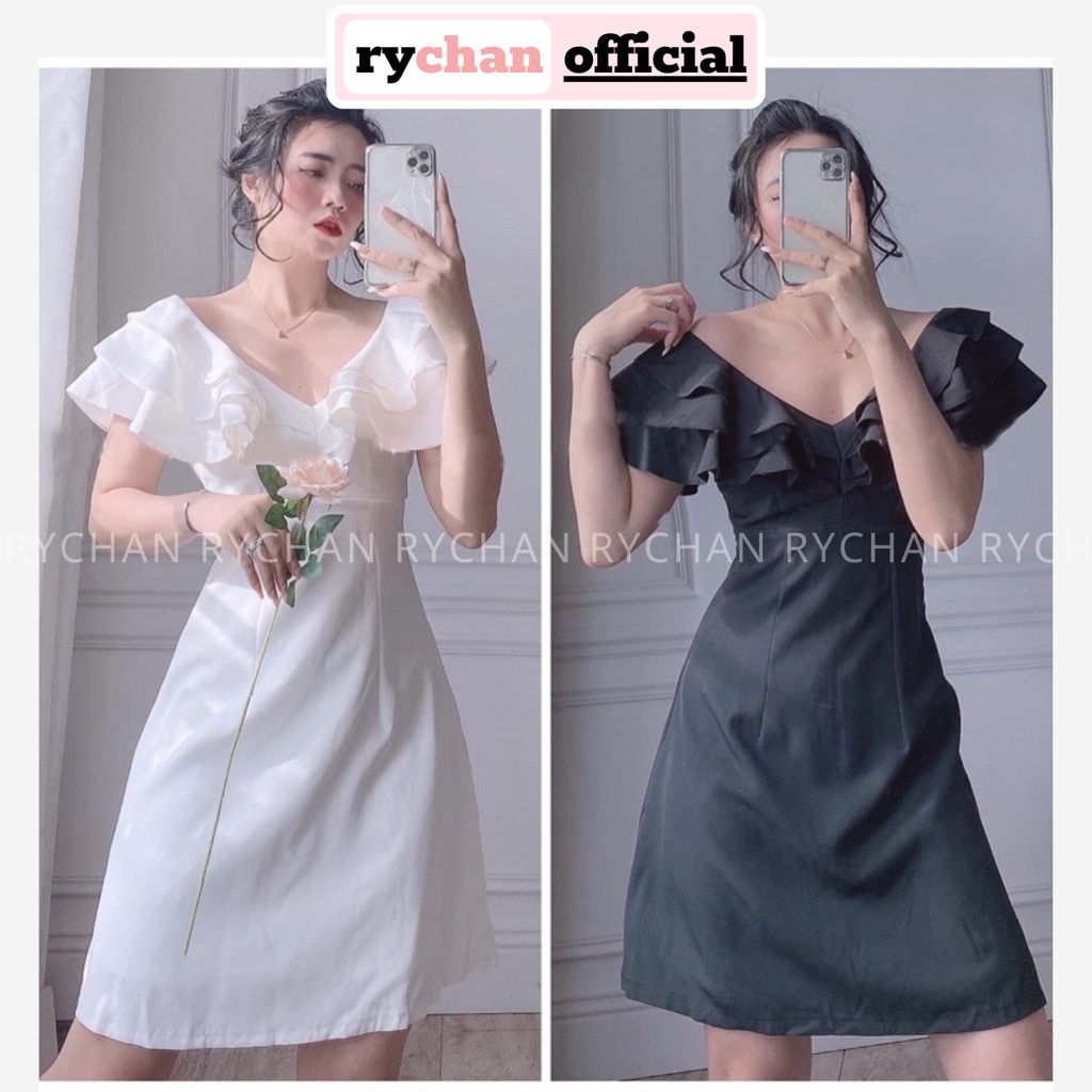 Đầm Váy Nữ Dự Tiệc Cưới Cổ V Phối Bèo Bo Eo Ôm Body Cực Sang Chảnh Màu Trắng Đen[ẢNH THẬT CUỐI] - DX9953