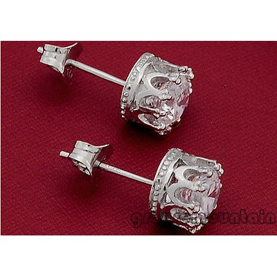 Hoa tai mạ bạc hình vương miện đính đá lấp lánh