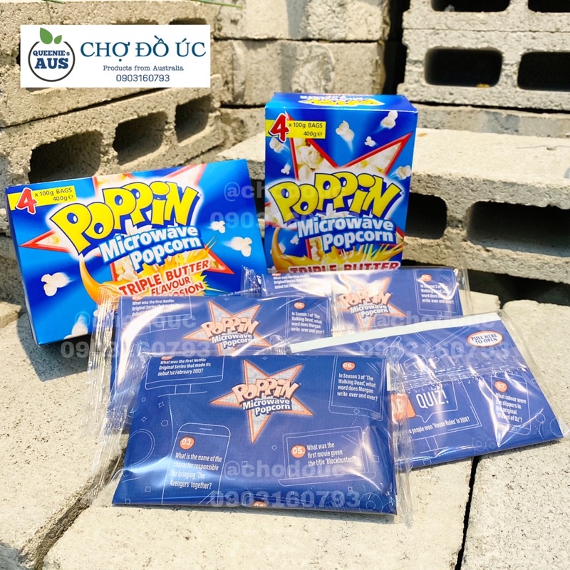 Bắp rang bơ POPPIN MICROWAVE POPCORN Triple Butter bằng lò vi sóng tại nhà - nhập Úc 🇦🇺