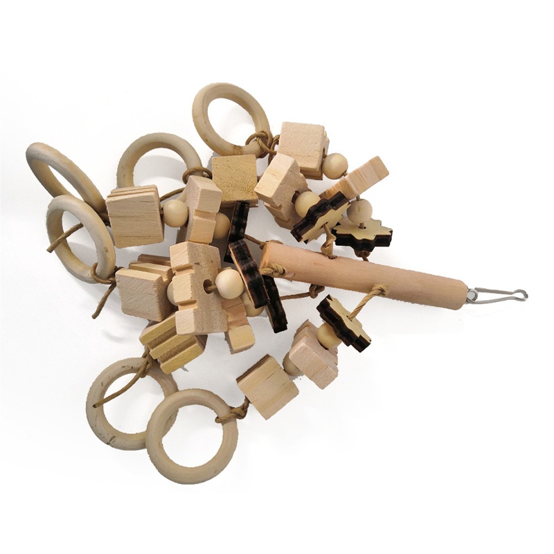 Đồ chơi nhai gặm hình khối gỗ màu xám cho chim vẹt