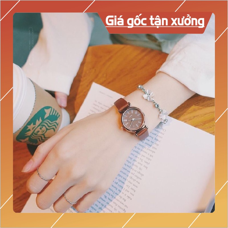 Đồng Hồ Nữ Ulzzang Dây Da Cao Cấp Mặt Số La Mã Nữ Tính hot tiktok
